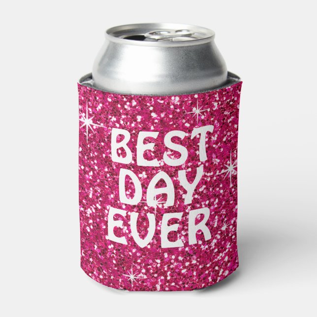 Enfriador De Latas MEJOR DÍA DE LA HISTORIA | purpurina fuchsia (Lata Anverso)