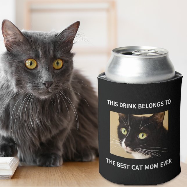 Enfriador De Latas Mejor Gato Mamá Personalizado Foto Negro (Subido por el creador)