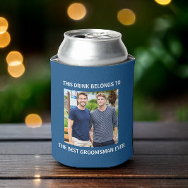 Enfriador De Latas Mejor Groomsman Personalizado Foto Clásico Azul