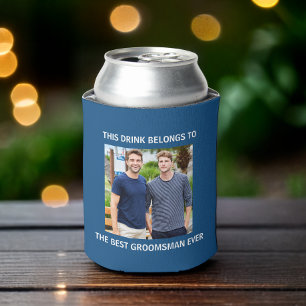 Enfriador De Latas Mejor Groomsman Personalizado Foto Clásico Azul