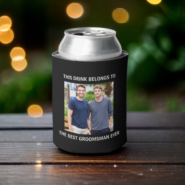 Enfriador De Latas Mejor Groomsman Personalizado Foto Negra (Subido por el creador)