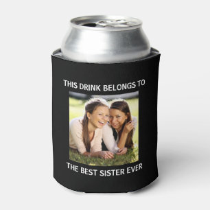 Enfriador De Latas Mejor Hermana Personalizada Foto Negra
