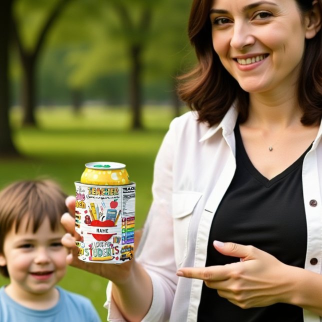 Enfriador De Latas Mejor nombre personalizado del profesor (Best Teacher custom name Can Cooler)