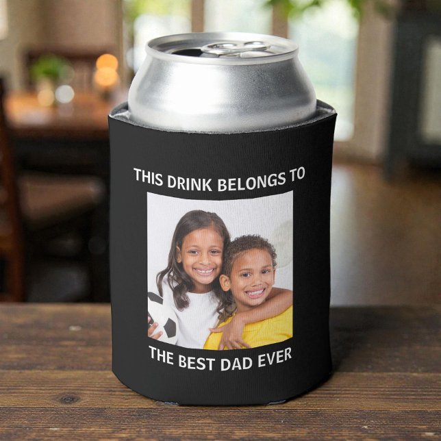 Enfriador De Latas Mejor Papá Personalizado Foto Negra (Best Dad Ever Personalized Photo Black Can Cooler)