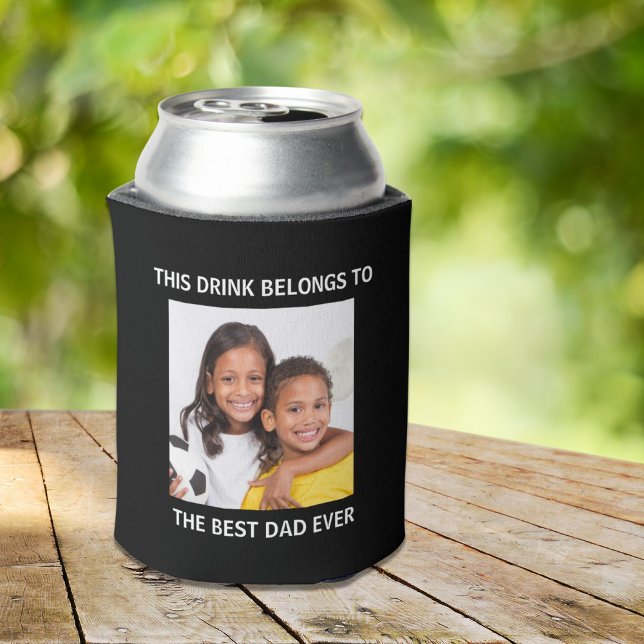 Enfriador De Latas Mejor Papá Personalizado Foto Negra (Celebrate the best dad ever with a custom photo can cooler - a gift that he will love, use and enjoy)