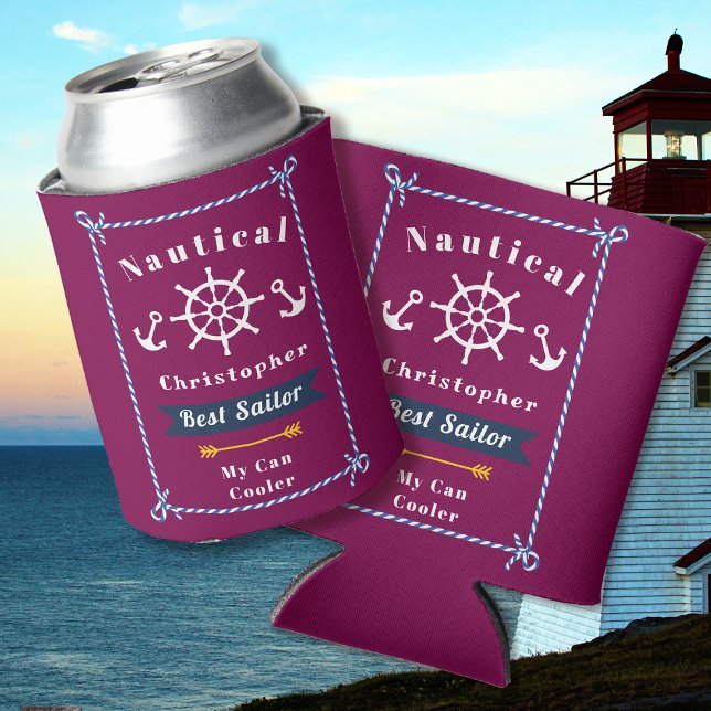 Enfriador De Latas Mejor Sailor Vino Rojo Náutico (Nautical Best Sailor Wine Red Can Cooler.)