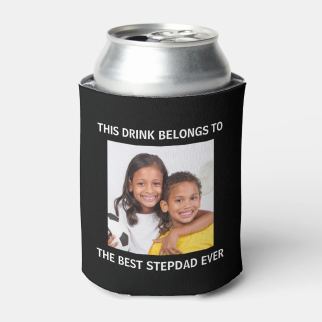 Enfriador De Latas Mejor Stepdad Foto Personalizada De Negro (Lata Anverso)