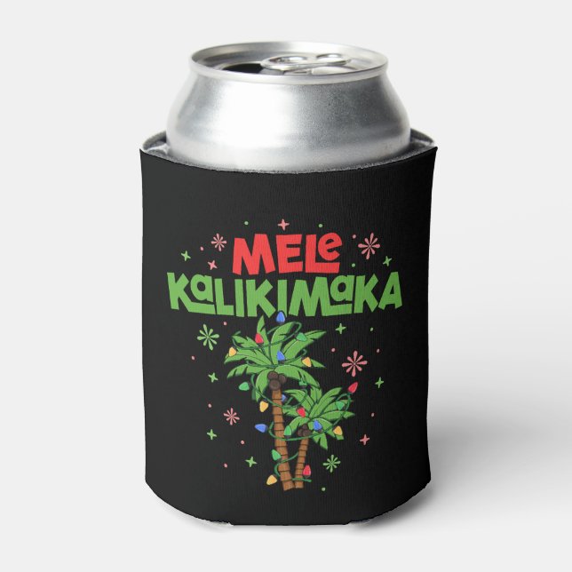 Enfriador De Latas Mele Kalikimaka Navidades hawaianos con luz de árb (Lata Anverso)