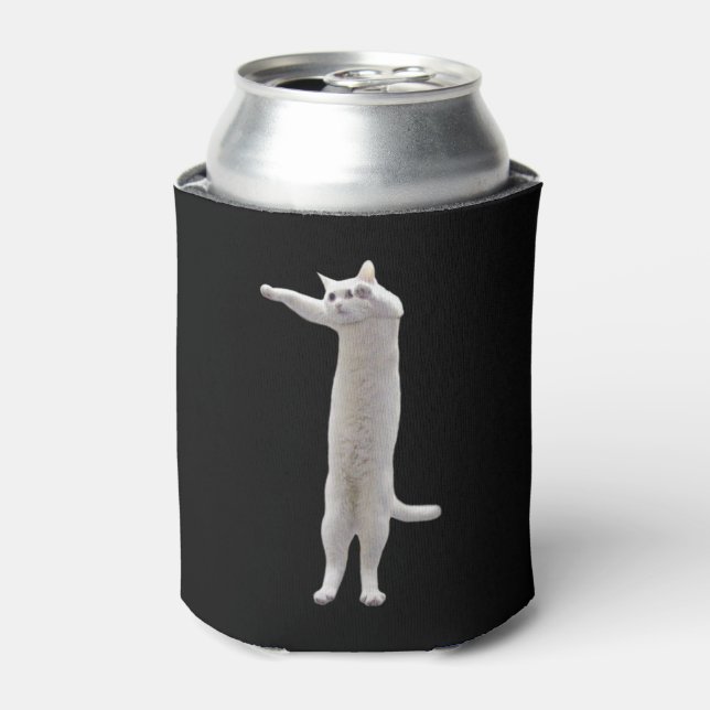 Enfriador De Latas Meme de gato largo de doble lado negro (Lata Anverso)