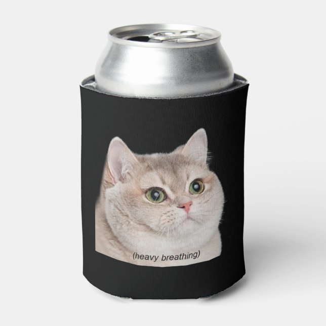 Enfriador De Latas Meme de gato respirante fuerte de doble cara negro (Lata Anverso)