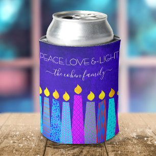 Enfriador De Latas Menorá de Hanukkah Vela Azul Paz Amor Luz Nombre