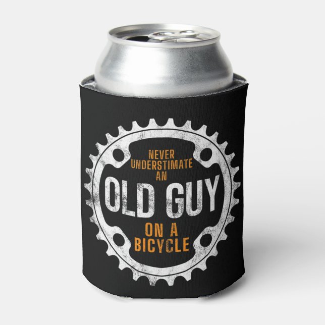 Enfriador De Latas Mens Cycling - Never Underestimate An Old Guy On A (Lata Anverso)