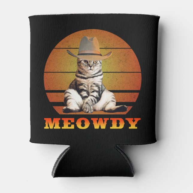 Enfriador De Latas Meowdy Funny Cowboy Cat (Anverso)