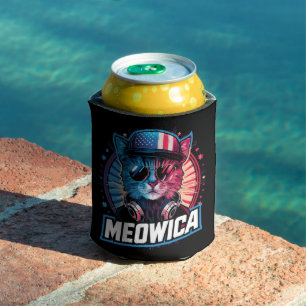 Enfriador De Latas Meowica 4 de Julio Gato Bandera Americana América 