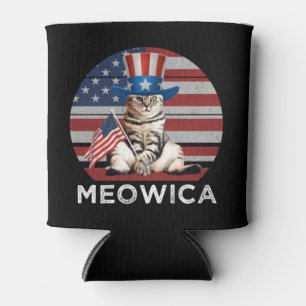 Enfriador De Latas Meowica 4 De Julio Gato Patriótico Estadounidense