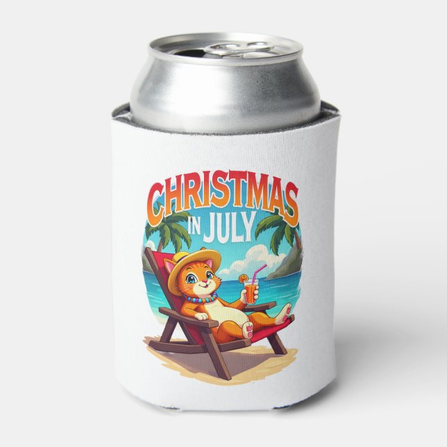 Enfriador De Latas Meowy Xmas Summer Christmas In July Chillin Cool C (Lata Anverso)