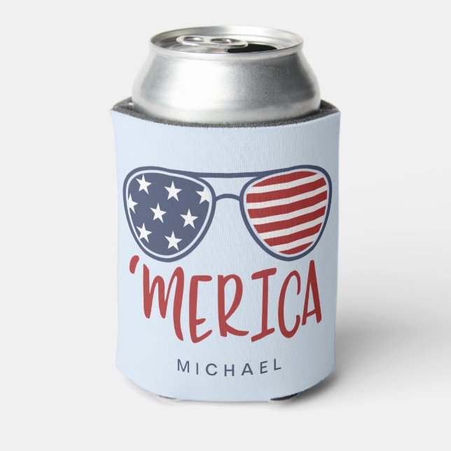 Enfriador De Latas Merica Gafas De Sol Patriótico 4 De Julio Refriger (Reverso de la lata)