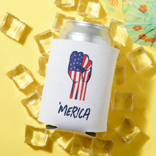 Enfriador De Latas 'MERICA Puño en Alto Patriótico   Orgullo de EE. U