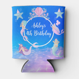 Enfriador De Latas Mermaid under the sea watercolor ocean kids party