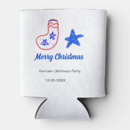 Enfriador De Latas Merry Christmas blue star red stockings name date 