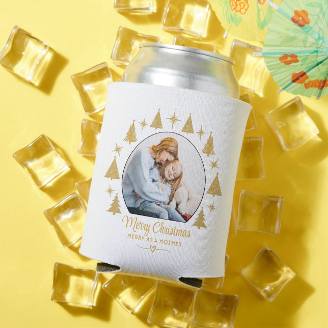 Enfriador De Latas Merry Christmas Merry As A Mother White Gold Photo (Verano in situ)