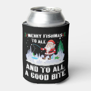 Enfriador De Latas Merry Fishmas Graciosa Pesca Pescador Navidad