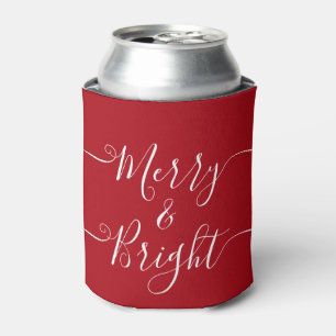 Enfriador De Latas Merry Y Bright Navidades rojos caligráficos mode