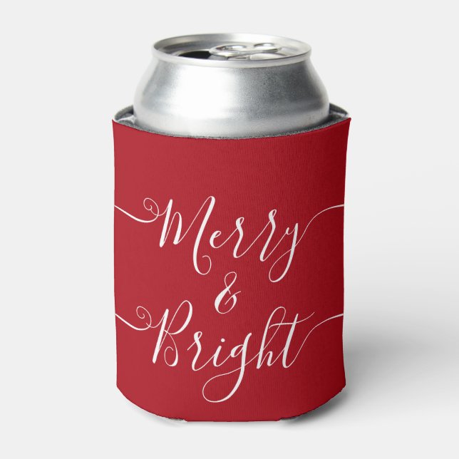 Enfriador De Latas Merry Y Bright | Navidades rojos caligráficos mode (Lata Anverso)