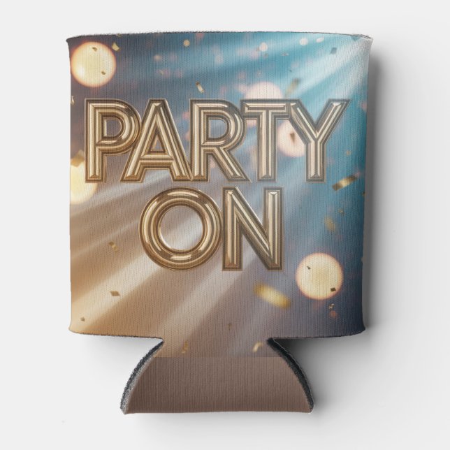Enfriador De Latas Metallic Party On Blue Confetti  (Anverso)