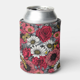 Enfriador De Latas Metas en la mezcla de flores en rojo y gris