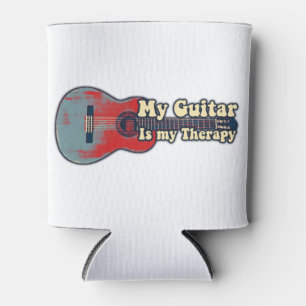 Enfriador De Latas Mi guitarra es mi terapia. Rojo y azul vintage