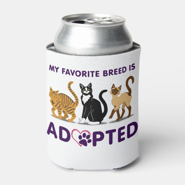 Enfriador De Latas Mi raza favorita es adoptada - gatos (Lata Anverso)