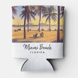 Enfriador De Latas Miami Beach Florida Vintage Watercolor Art
