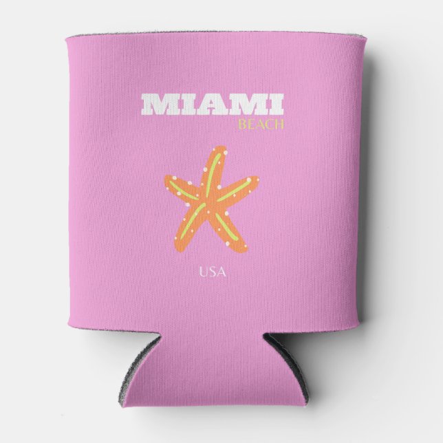 Enfriador De Latas Miami, Miami Beach, Florida, Preppy, Rosa, Naranja (Anverso)