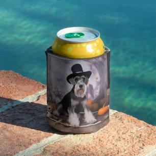 Enfriador De Latas Miniature Schnauzer Calabazas Halloween Espeluznan