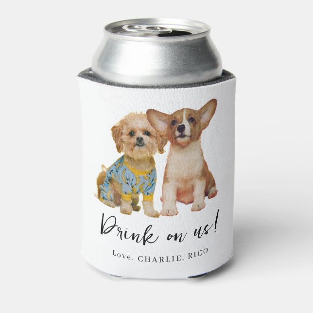 Enfriador De Latas Minimalist Dog Pet Photo Wedding  (Reverso de la lata)