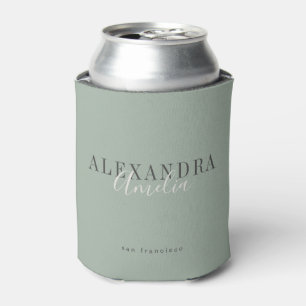 Enfriador De Latas Minimalista Escritura Boho Verde Sage Personalizad