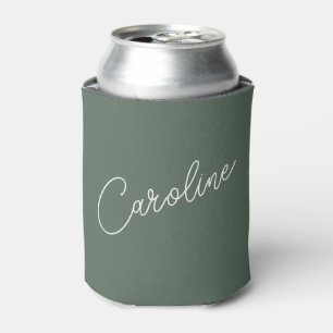Enfriador De Latas Minimalista Moderna Chic Caligrafía Nombre Verde S