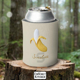Enfriador De Latas Mínimo Monograma moderno Nombre Crochet Banana