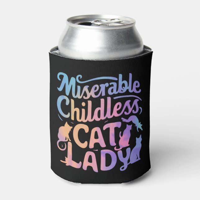Enfriador De Latas Miserable dama de gato sin hijos (Lata Anverso)