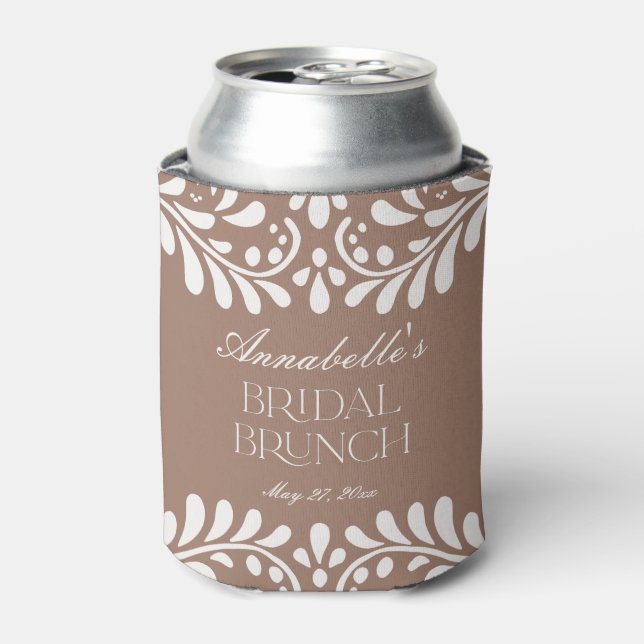 Enfriador De Latas Mocha Brown Talavera Fiesta Española Brunch Bridal (Lata Anverso)