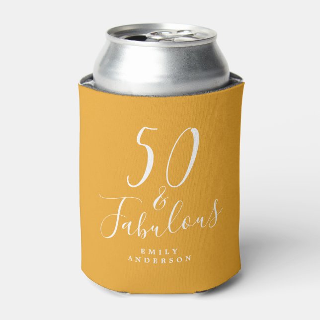 Enfriador De Latas Moda 50 Nombre fabuloso Mellow Amarillo 50 cumplea (Lata Anverso)