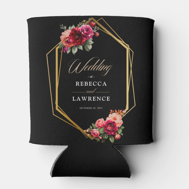 Enfriador De Latas Moda boda floral negro rojo (Reverso)
