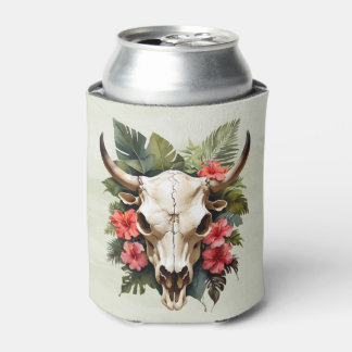 Enfriador De Latas Moda Boho Acuarela Floral Tropical Cow Skull