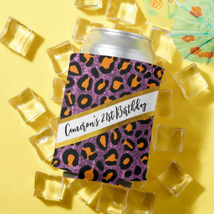 Enfriador De Latas Moda Cheetah Leopard Purpurina Púrpura Cumpleaños
