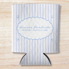 Enfriador De Latas Moda costera Blue Bachelorette Seersucker Shell