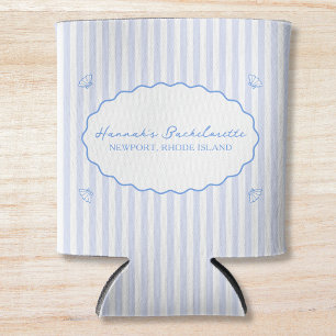 Enfriador De Latas Moda costera Blue Bachelorette Seersucker Shell