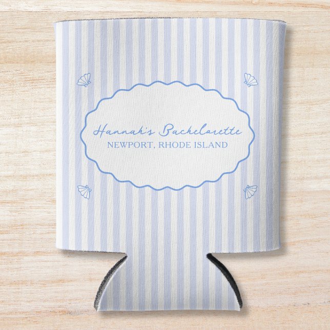 Enfriador De Latas Moda costera Blue Bachelorette Seersucker Shell (Subido por el creador)