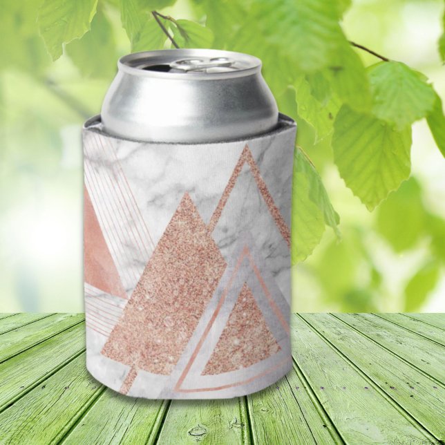 Enfriador De Latas moda escandinava rosa de mármol blanco geométrico  (scandinavian chic rose gold geometric white marble can cooler)