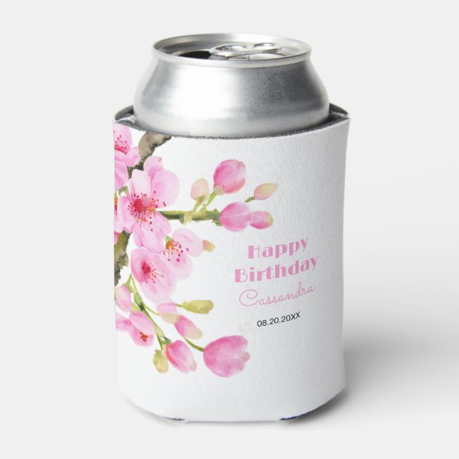 Enfriador De Latas Moda Flor De Cerezo Rosa Sakura Cumpleaños Floral (Lata Anverso)